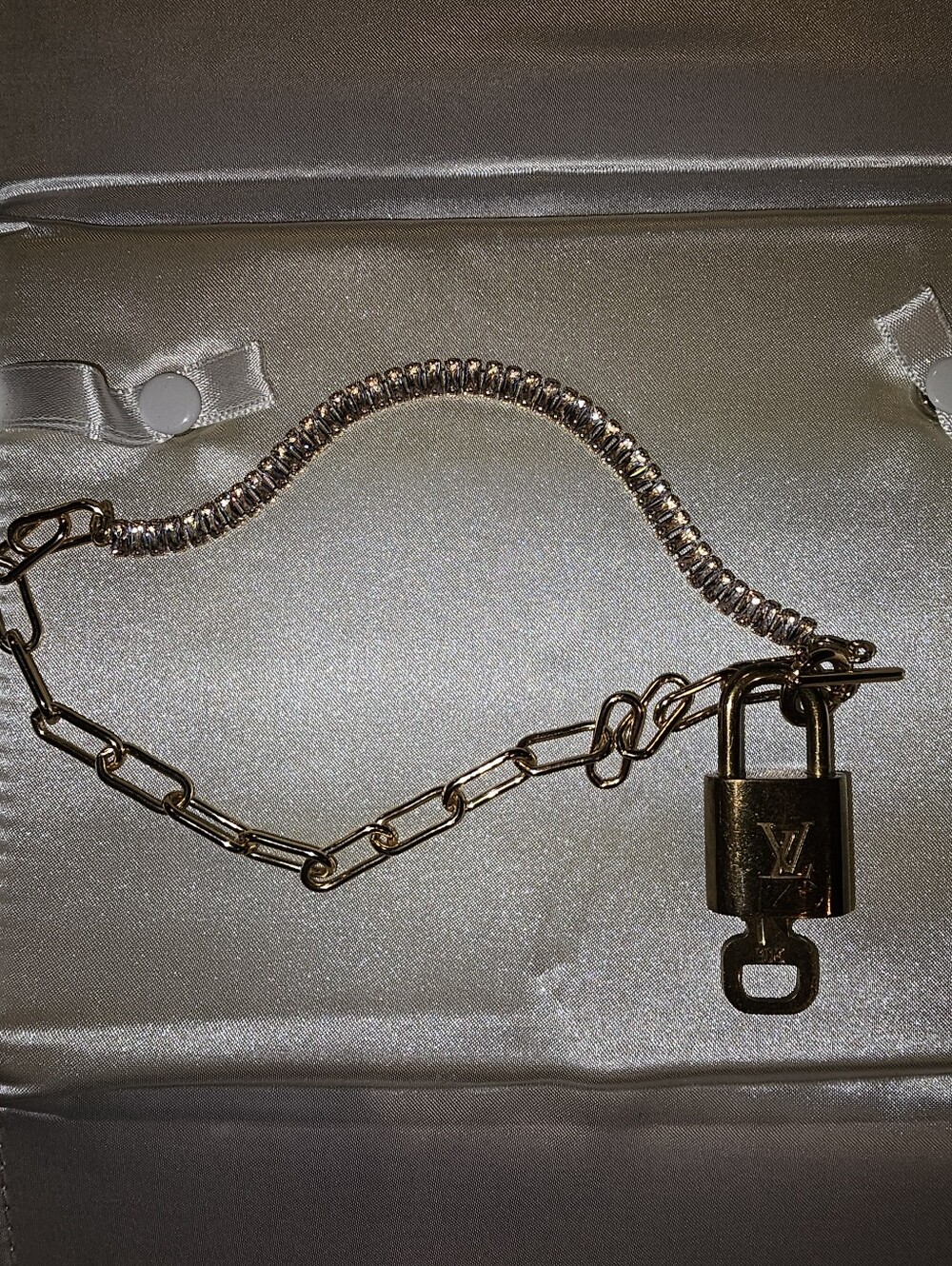 Louis Vuitton Gold Padlock & Chain Necklace  Upcycled Statement Necklace